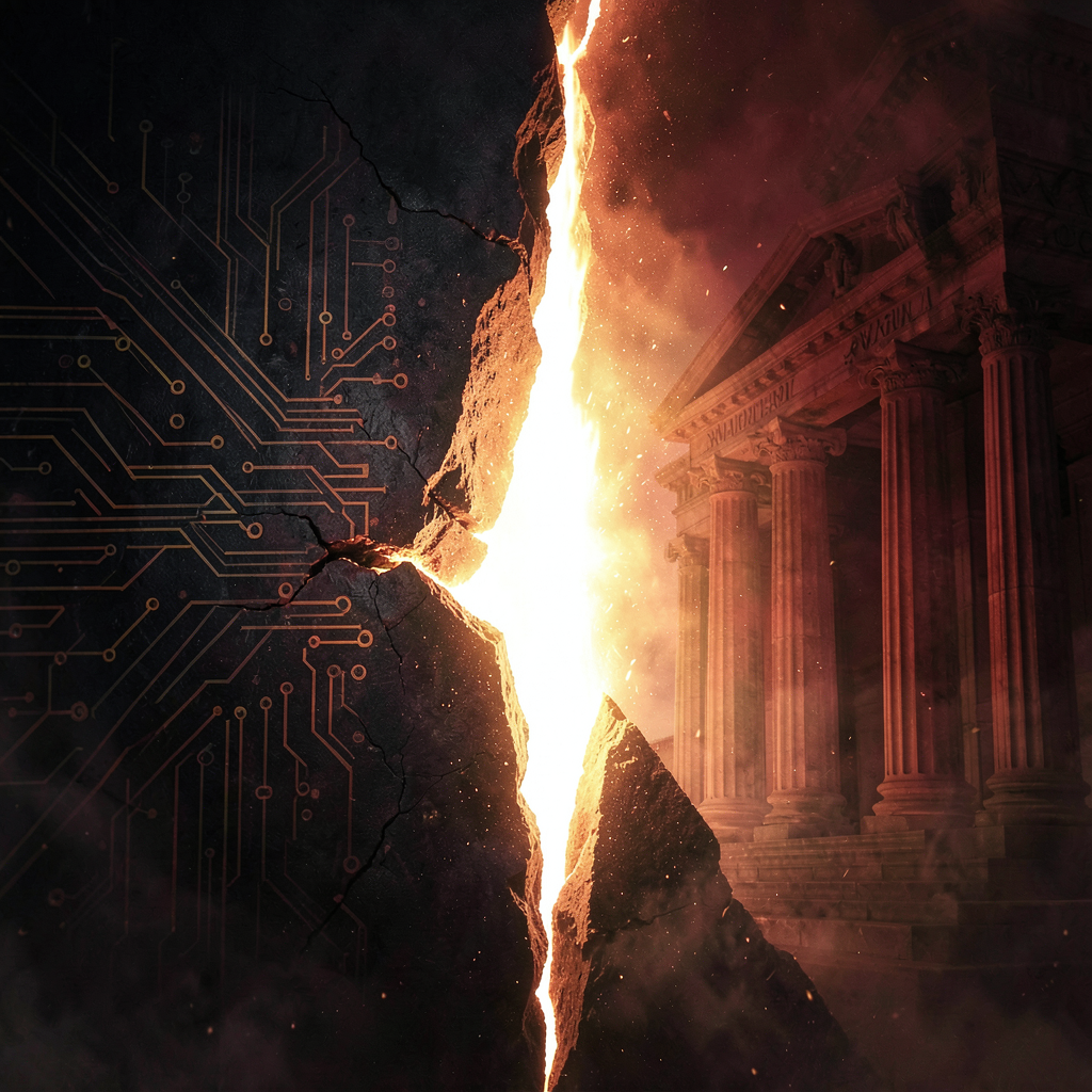 Visualization of a widening gap representing the gulf between AI capability and governance