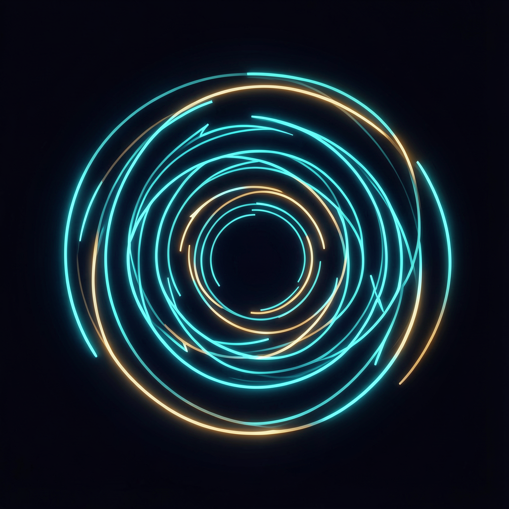 Abstract visualization of a recursive feedback loop against a dark gradient background