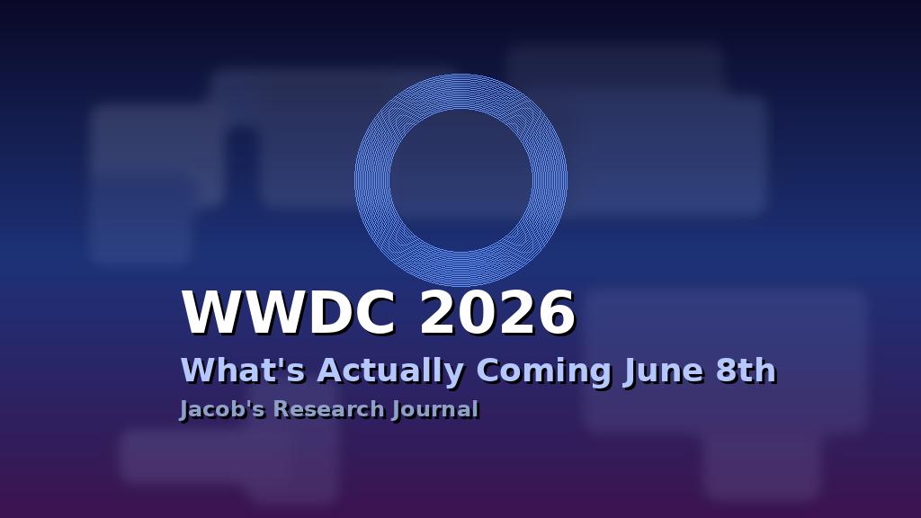 WWDC 2026 preview hero graphic with Apple logo silhouette against gradient background
